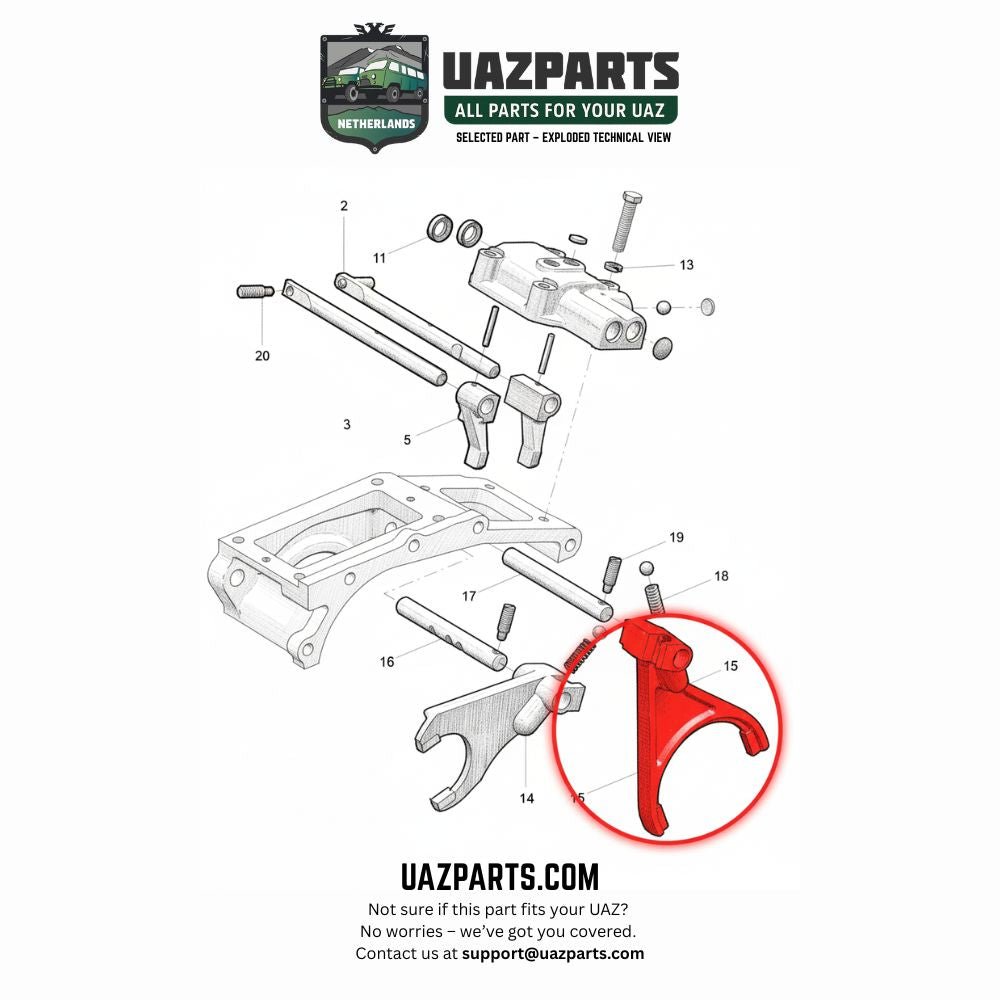 Shift Fork Transfer Case – Bukhanka (Classic 2.4L & 2.9L, Modern 2.7L), Hunter & 469 – OEM 390900180302001 / 390900180302800 - Clutch and transmission - UAZ spare parts