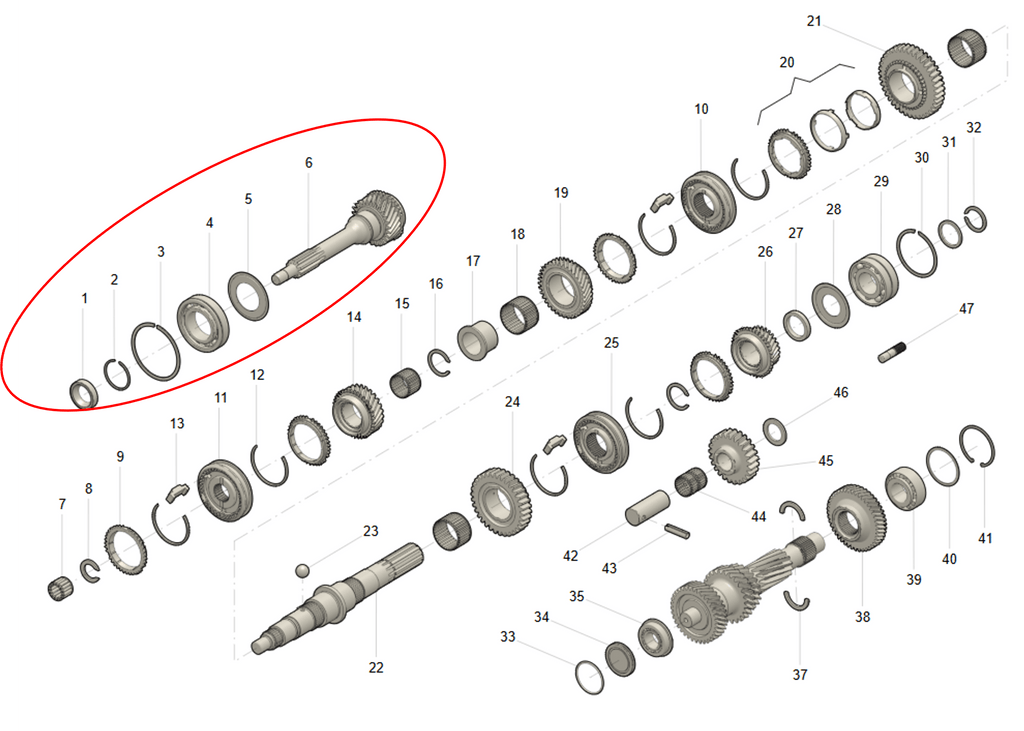 ADS 5 - Speed Gear & Shaft Set 1–6 - Bukhanka Modern (2.7L), Hunter & 469 (2.7L) – UAZPARTS.COM UAZ PART – OEM 220600170001001-1to6